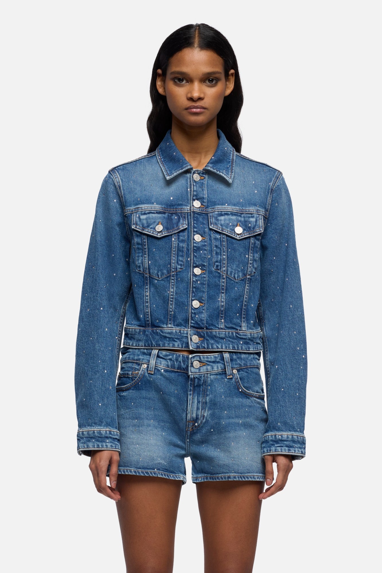 EMBELLISHED SHRUNKEN JACKET in Comfort Blue Shine | 7 For All Mankind