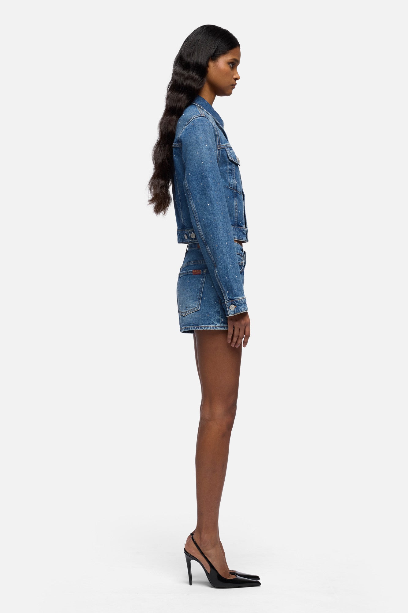 EMBELLISHED SHRUNKEN JACKET in Comfort Blue Shine | 7 For All Mankind