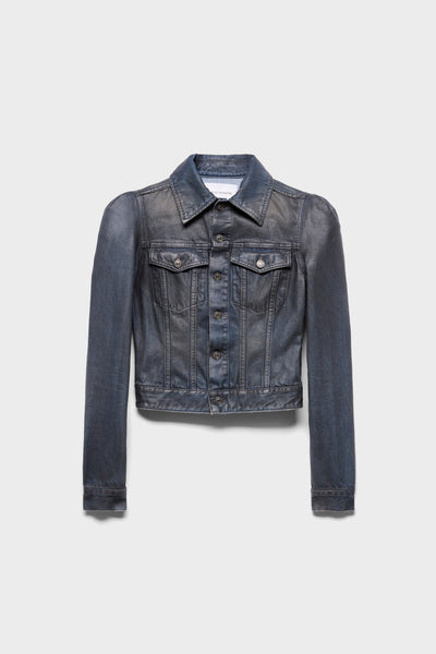 PUFF SLEEVE TRUCKER JACKET in Denim Nolita