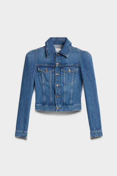 PUFF SLEEVE TRUCKER JACKET in Denim Midtown