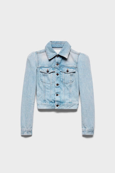 PUFF SLEEVE TRUCKER JACKET in Denim Chelsea