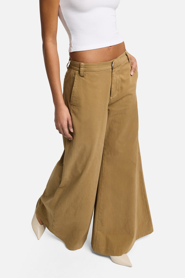 Comfort Twill Willow Palazzo Wide Leg in Sand Storm