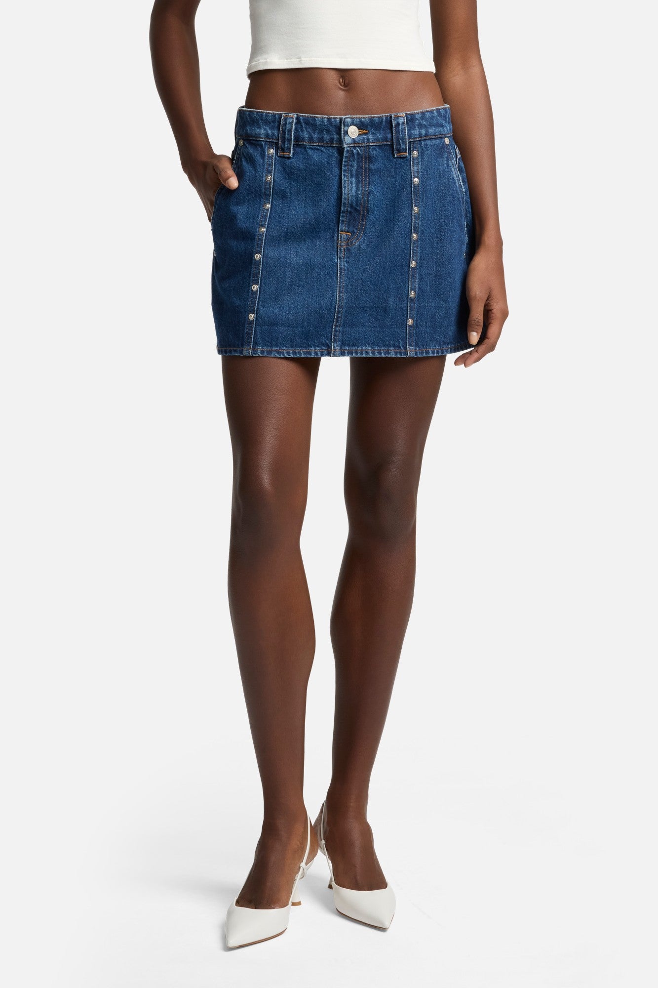 MANKIND Milly Studded Mini Skirt in Le Blue | 7 For All Mankind