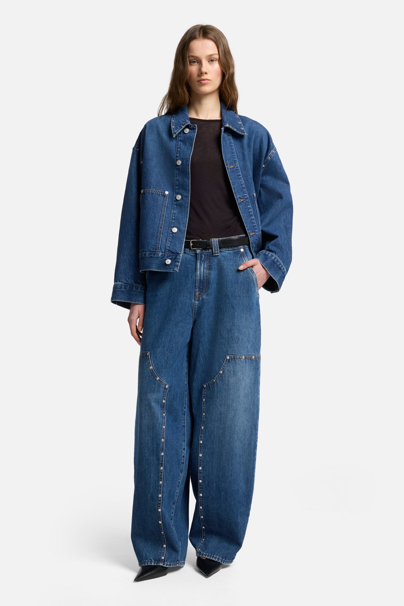 MANKIND Cropped Carpenter Jacket in Le Blue | 7 For All Mankind