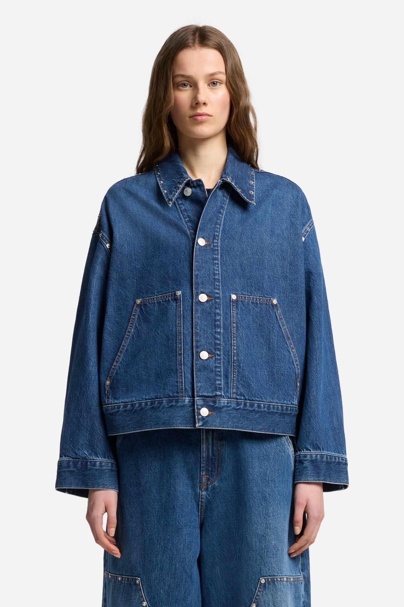 MANKIND Cropped Carpenter Jacket in Le Blue | 7 For All Mankind