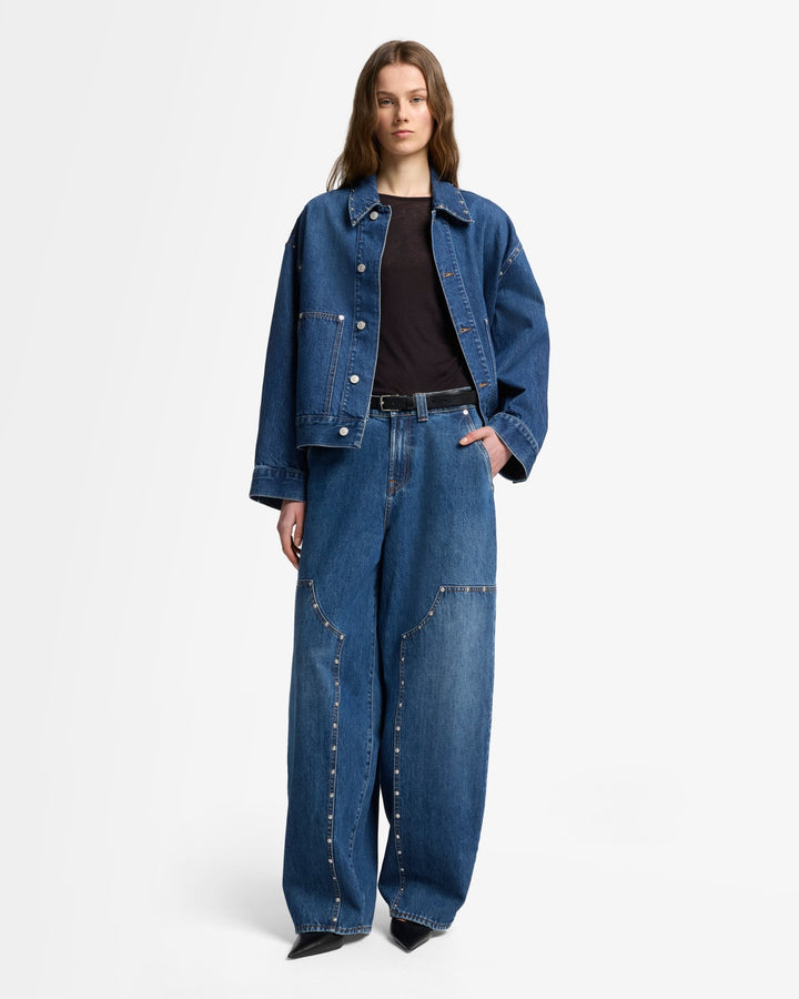 MANKIND Cropped Carpenter Jacket in Le Blue | 7 For All Mankind