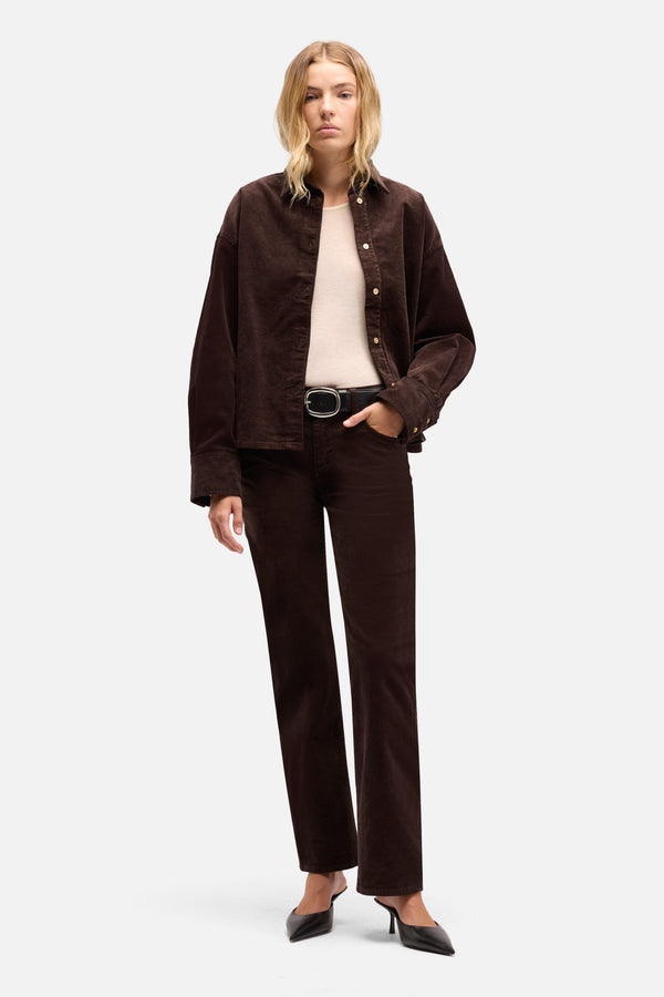 Corduroy Nina Cropped Shirt in Coffee Bean