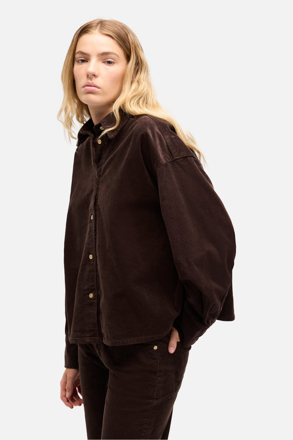 Corduroy Nina Cropped Shirt in Coffee Bean