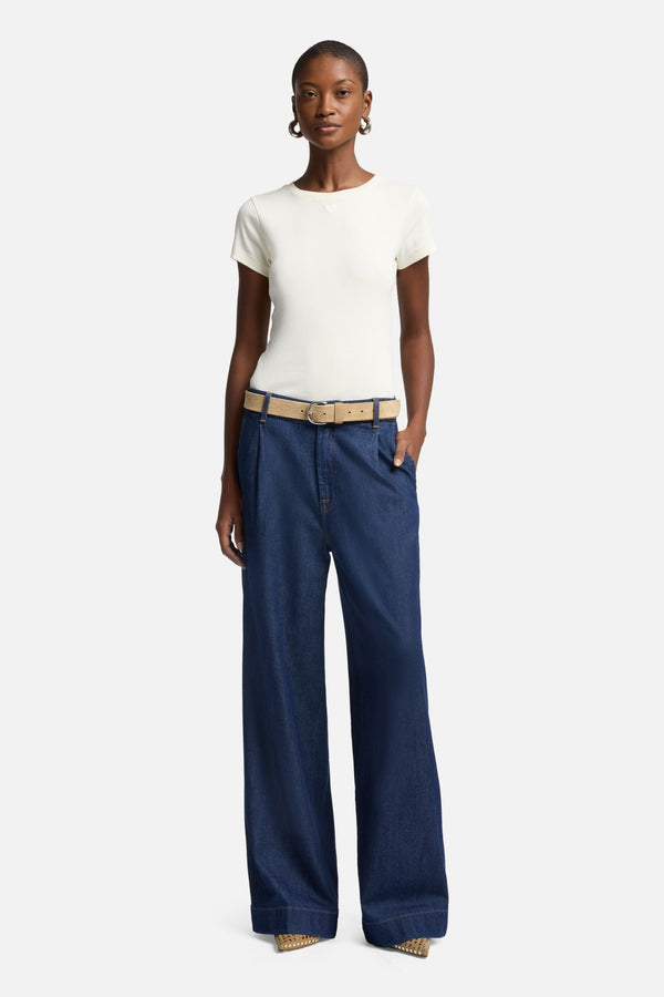 Weightless Pleated Denim Trouser in Halona