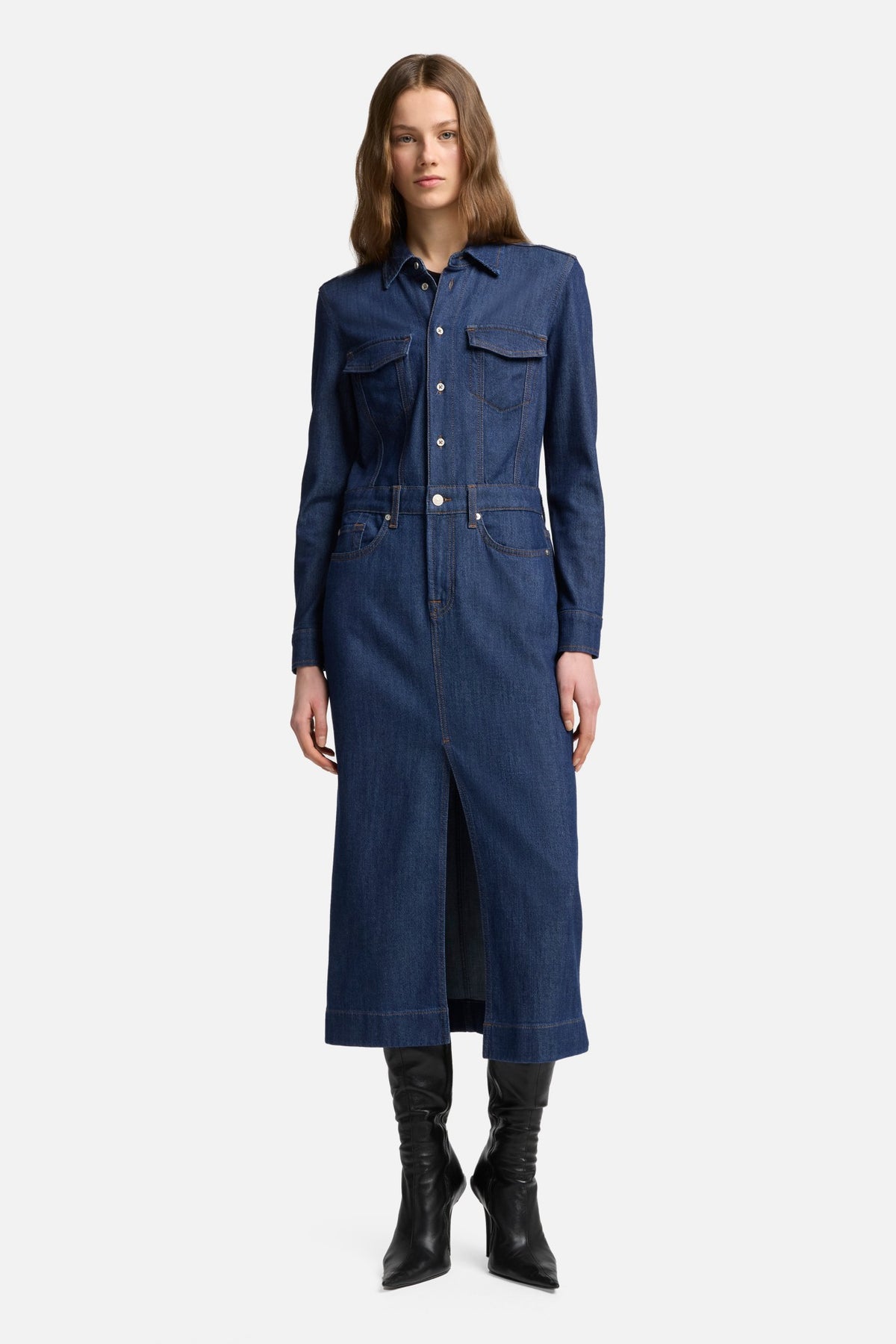 7 For All Mankind Weightless Denim Maxi Dress in Halona