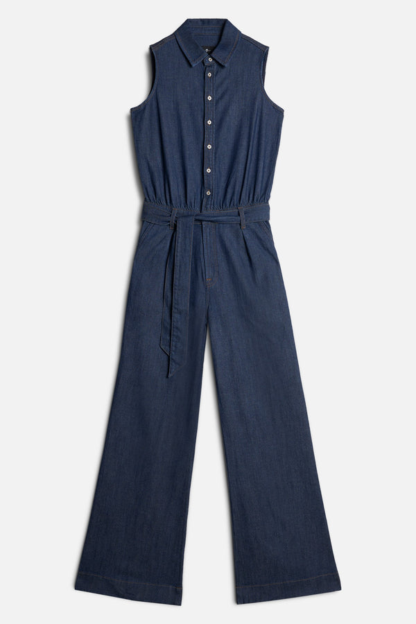 PLEATED JUMPSUIT in Weightless Denim