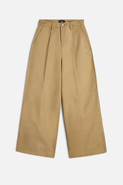 Comfort Twill Pleated Wide Leg Trouser in Sand Storm