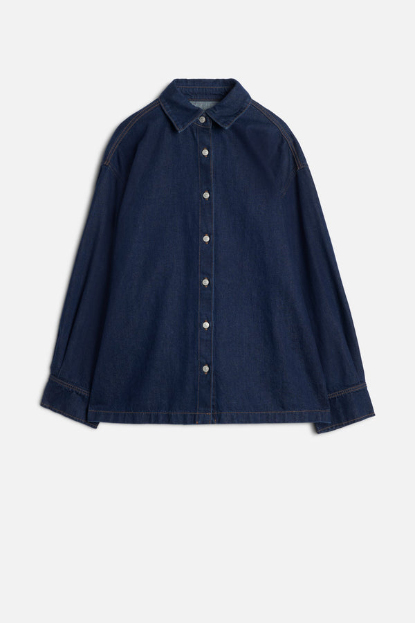 PLEATED DENIM OVERSHIRT