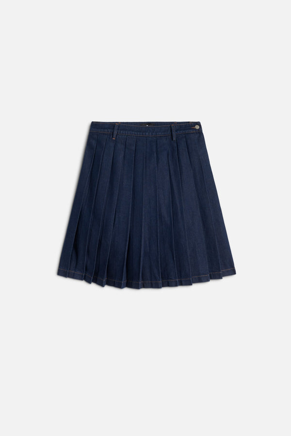 PLEATED DENIM MIDI SKIRT