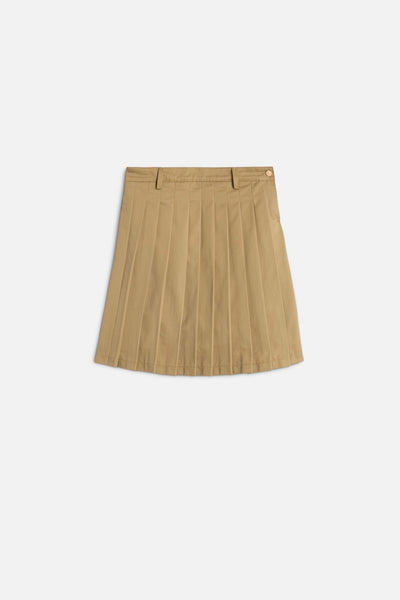 Comfort Twill Pleated Midi Skirt in Sand Storm