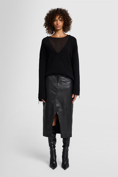 DOUBLE WAISTED SKIRT in Leather Black