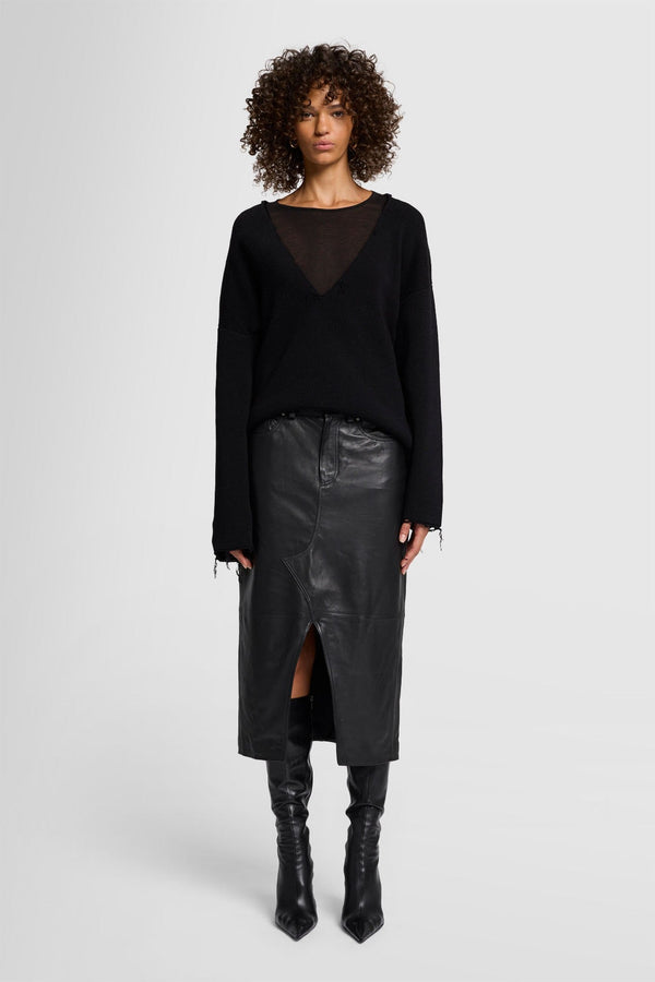 DOUBLE WAISTED SKIRT in Leather