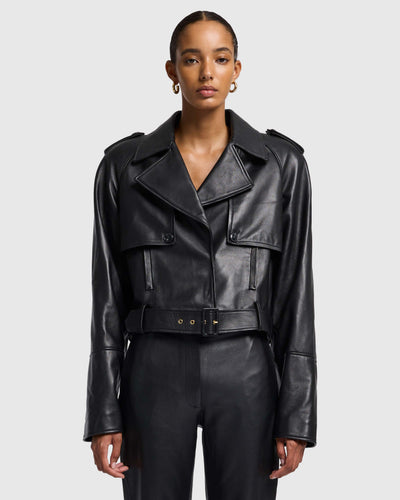 Leather Cropped Jacket in Black