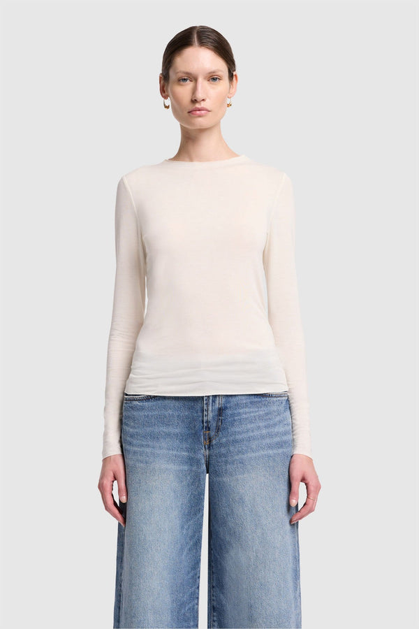 LONG SLEEVE HIGH NECK TOP in Cotton Blend