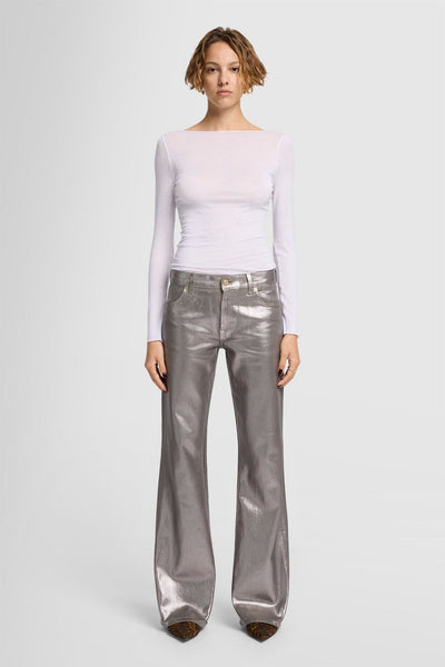 SPENCER FLARE in Coated Denim Champagne