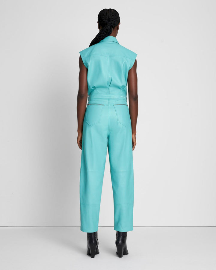 Leather Sleeveless Balloon Jumpsuit in Atlantis