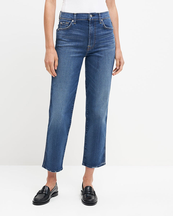 High Waist Cropped Straight in Distressed Authentic Light