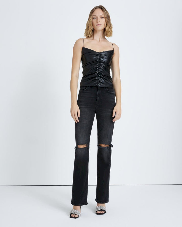 Faux Leather Ruched Cami in Black | 7 For All Mankind