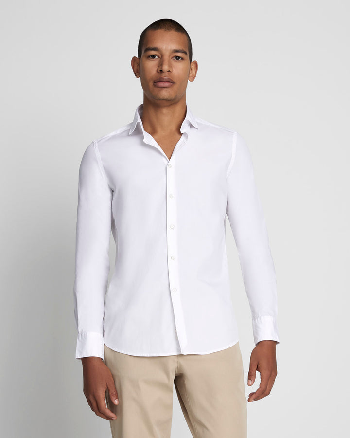Slim Sateen Long Sleeve Shirt - White, Shirts