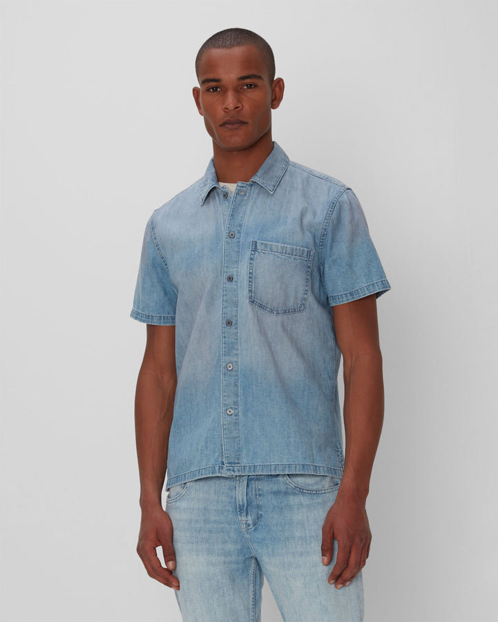 Short Sleeve Camp Collar Denim Shirt In Midpines For All Mankind
