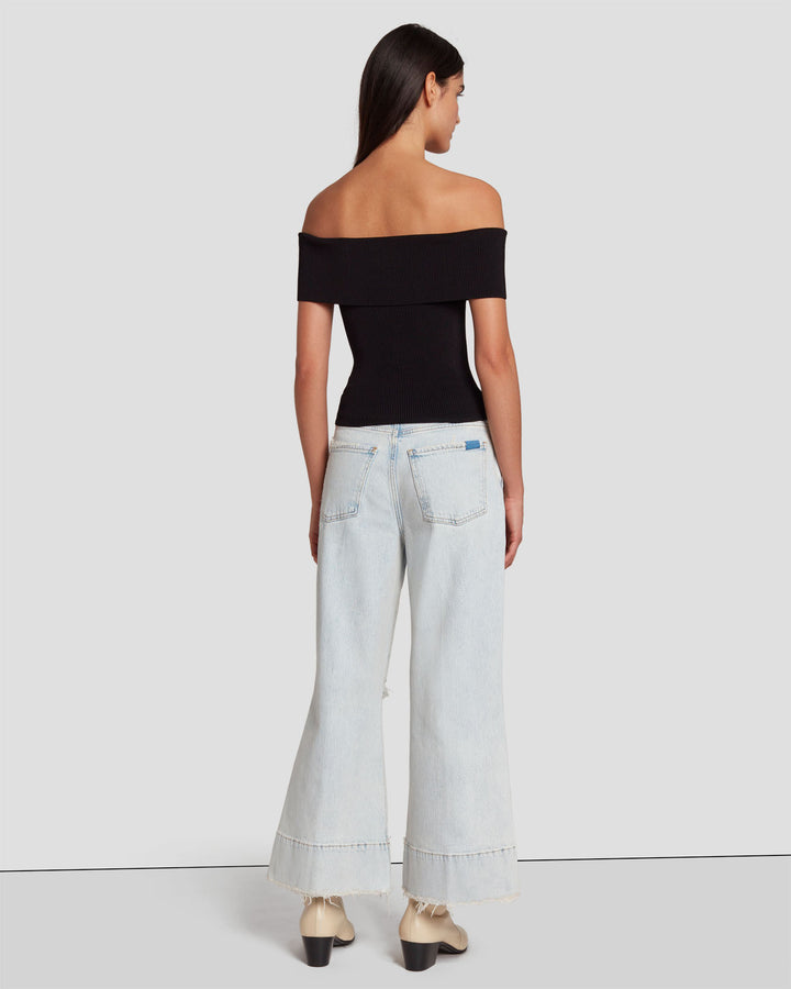 Off The Shoulder Ribbed Top in Black | 7 For All Mankind