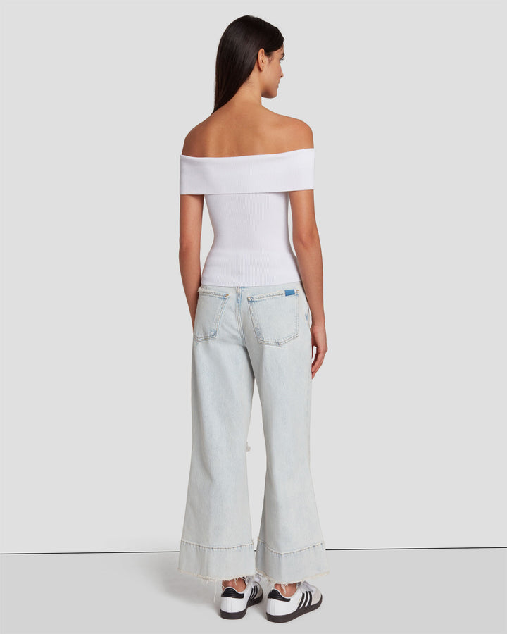 Off The Shoulder Ribbed Top in Bright White | 7 For All Mankind