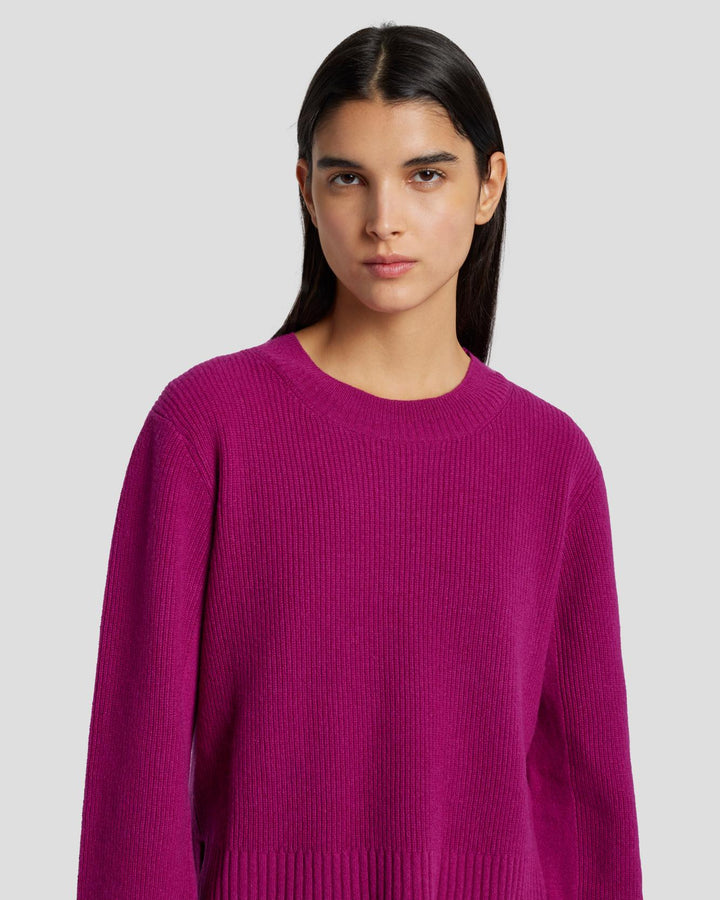 CREW NECK SWEATER IN CABLE-KNIT CASHMERE AND SILK - PINK
