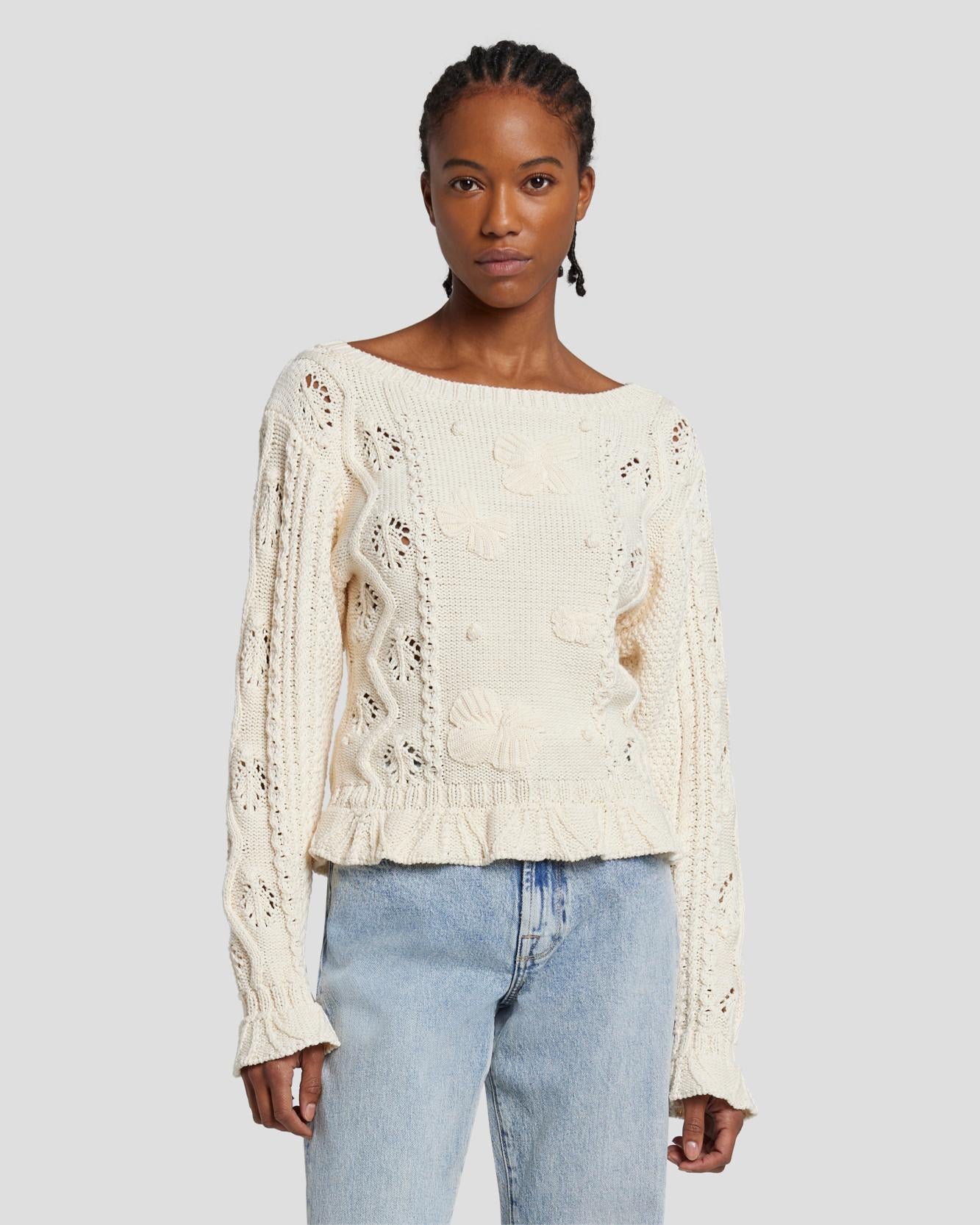 7 for all mankind Floral Cable Knit Sweater Sweaters
