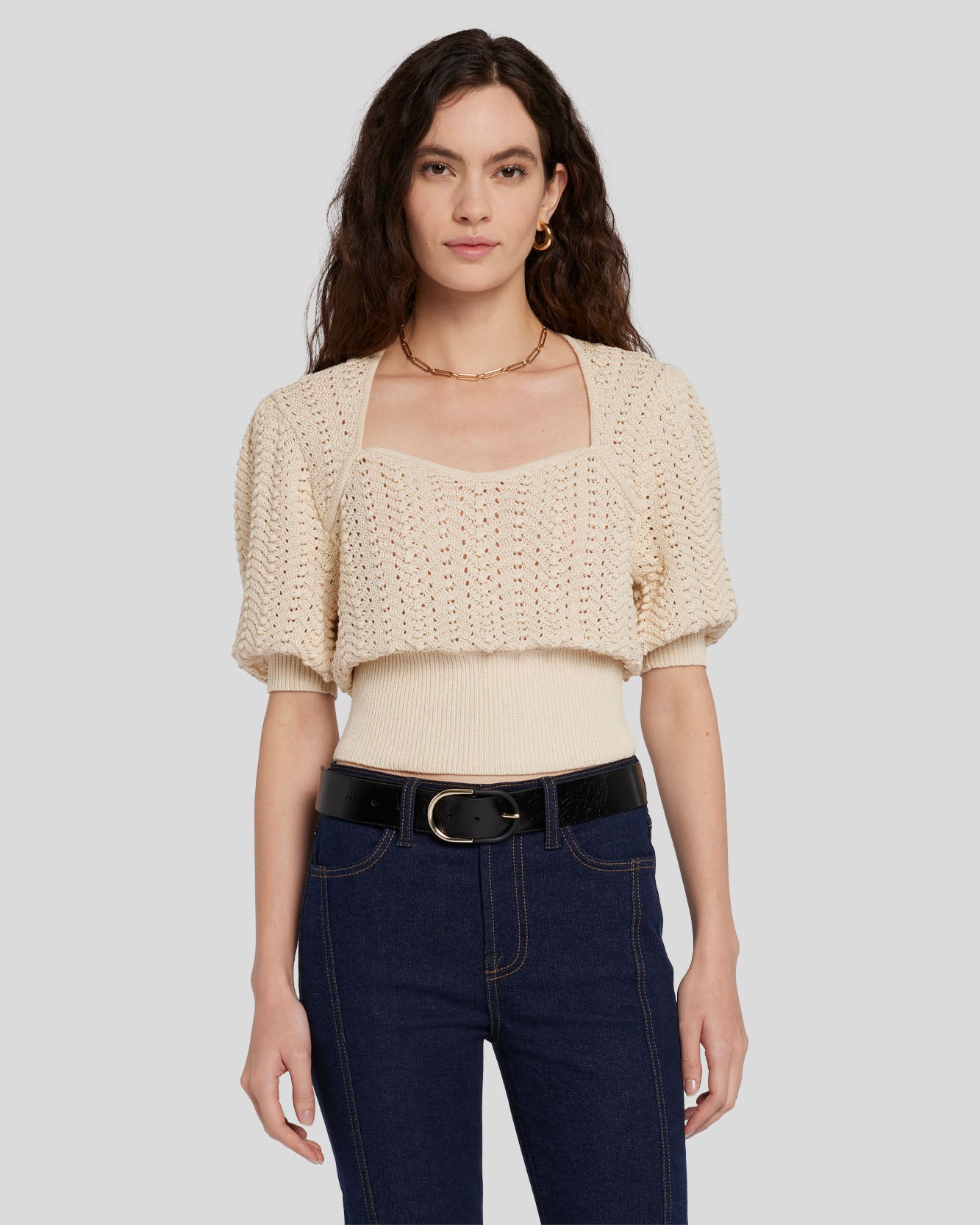 7 for all mankind Sweetheart Pointelle Knit Sweater Sweaters