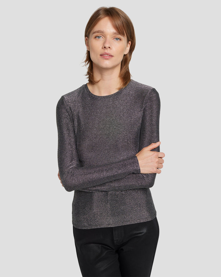 Long Sleeve Shimmer Top in Gunmetal | 7 For All Mankind