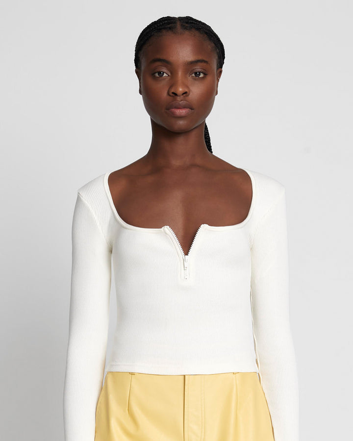 Quarter Zip Ribbed Top in Antique White For All Mankind