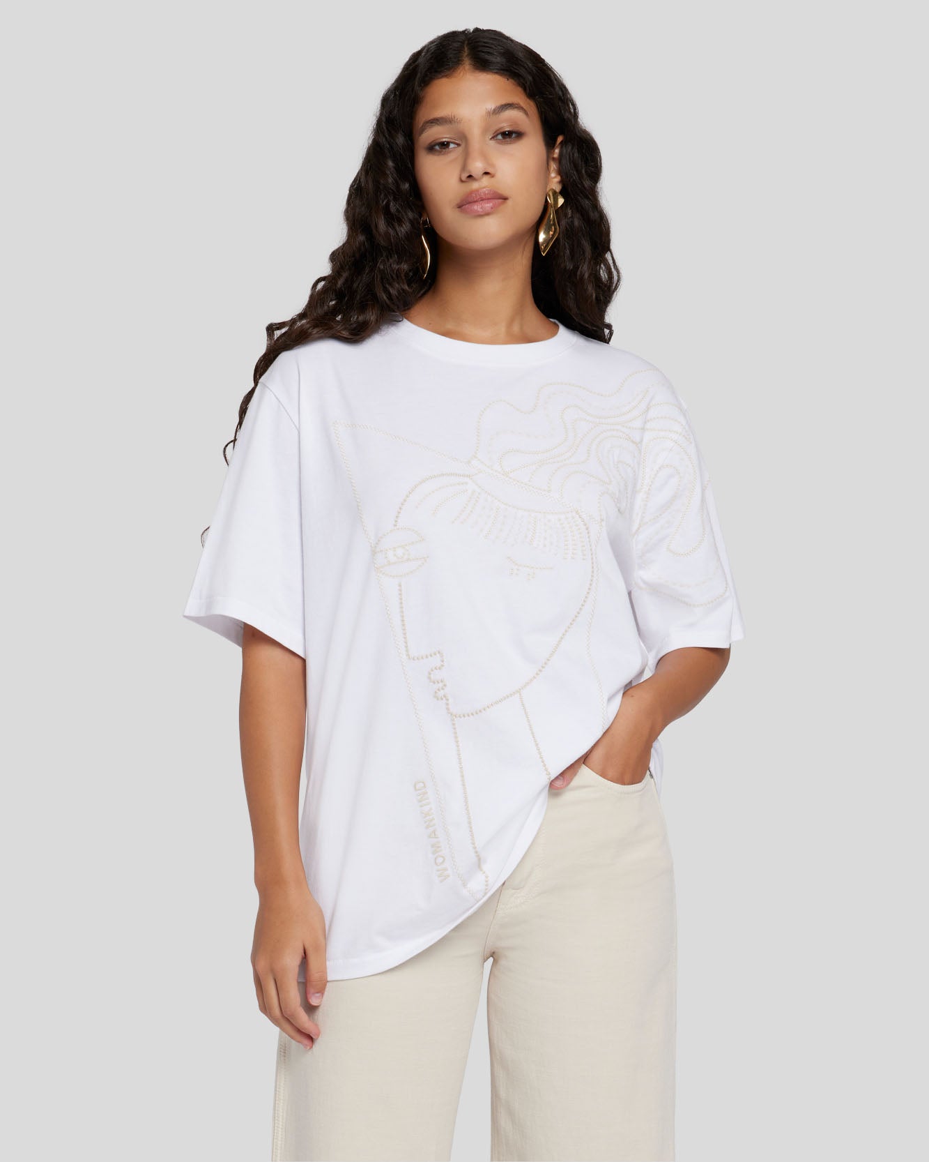 Alexandra Nechita Embroidered Tee in Off White | 7 For All
