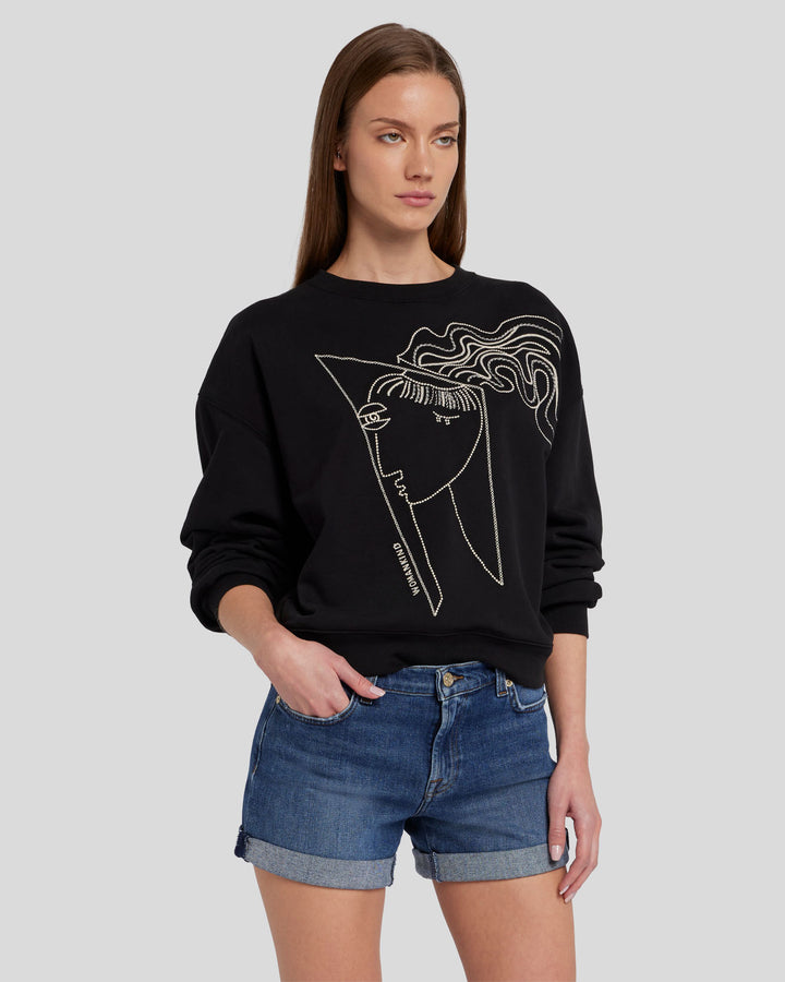 Alexandra Nechita Embroidered Sweatshirt in Black | 7 For