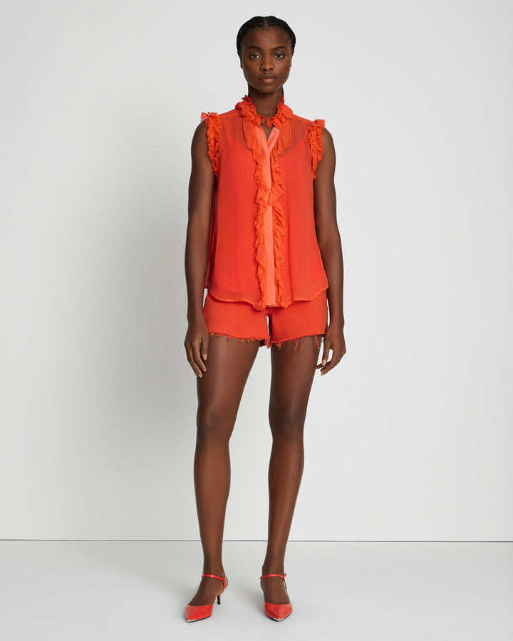 7 for All Mankind | Silk Sleeveless Ruffle Top in Koi | M | Multicolor