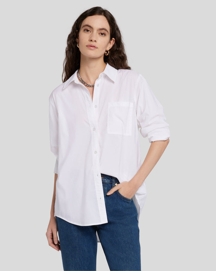 Sustainable Long Sleeve Button Down Shirt - White - Pomelo Fashion