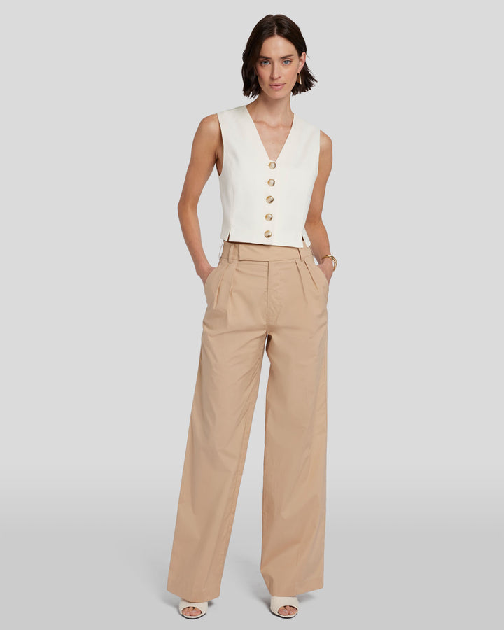 Pleated Poplin Trouser in Soft Camel | 7 For All Mankind