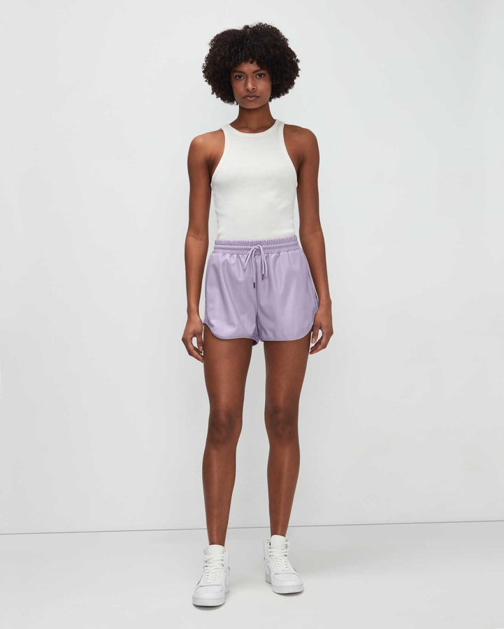 Faux Leather Dolphin Shorts In Light Lavender