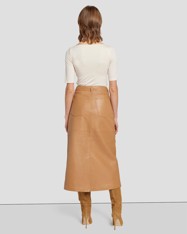 Leather Midi Skirt in Brown Sugar