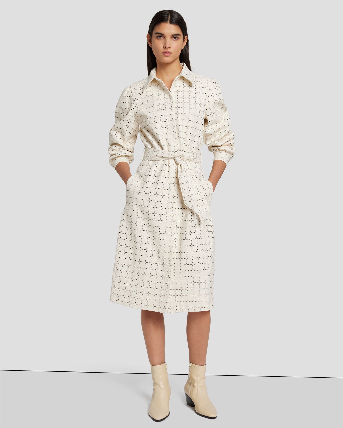 ワンピース LOOKAST DIAKIN WRAP SHIRT DRESS_CREAM Faux Leather Belted Shirt Dress in Cream | 7 For All Mankind