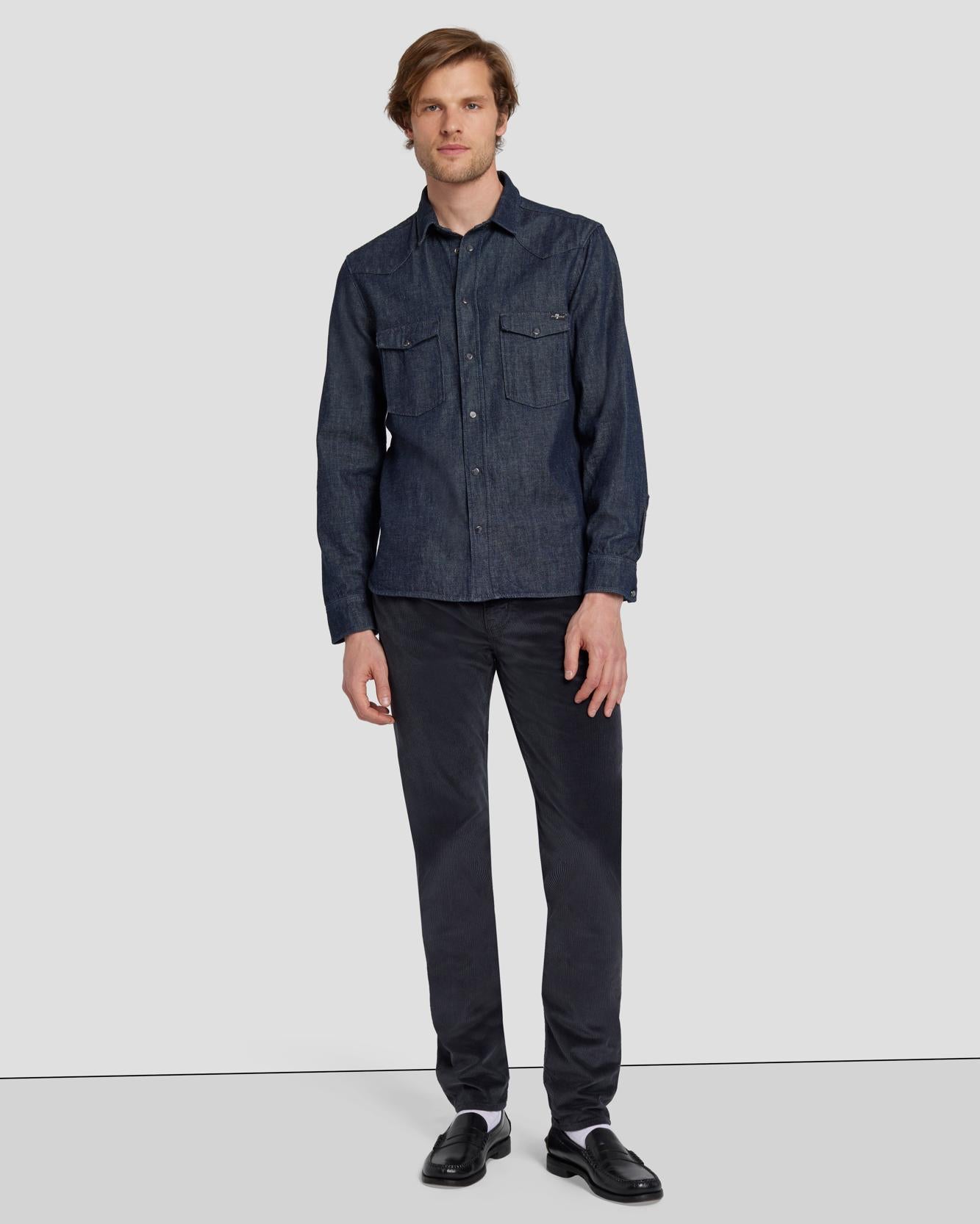 Corduroy Slimmy Tapered in Navy | 7 For All Mankind