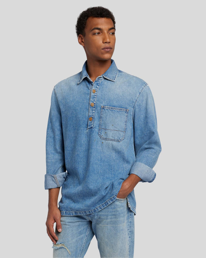 Denim Polo Shirt in Water 7 For All Mankind