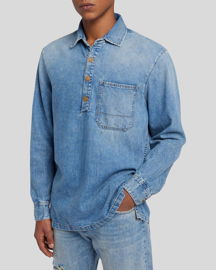 Denim Polo Shirt in Water | 7 For All Mankind