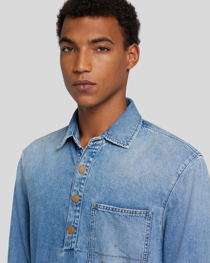 Denim Polo Shirt in Water 7 For All Mankind