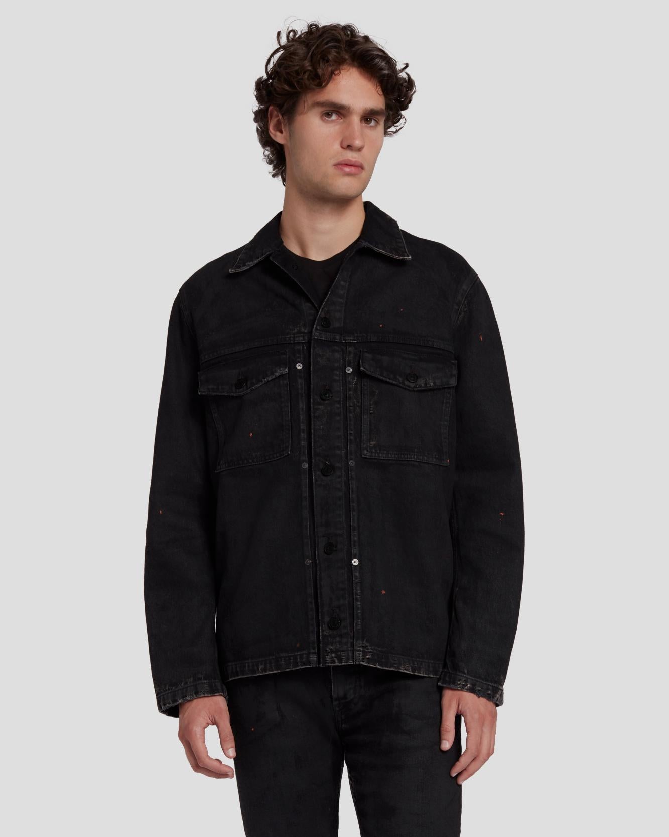 for all mankind Pleated Overshirt Denim Jackets Sale Black