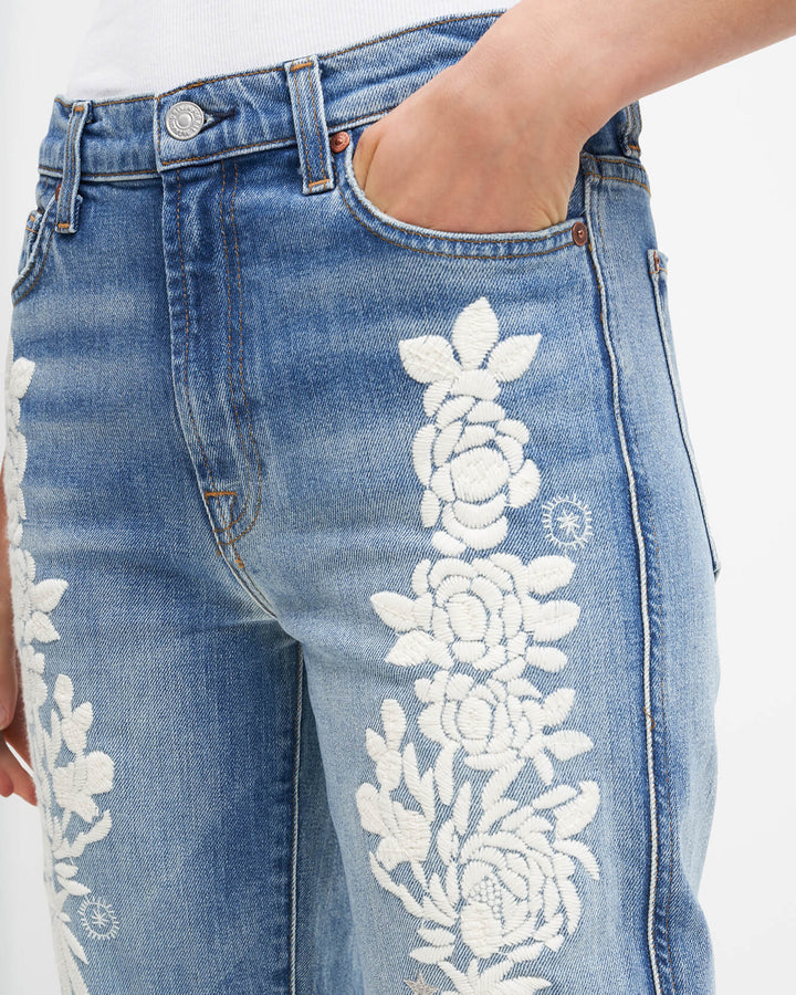 Wide Leg Bootcut Flared Jeans for Women Floral Embroidered Bell Bottom Jeans  Stretch Blue 10 at  Women's Jeans store